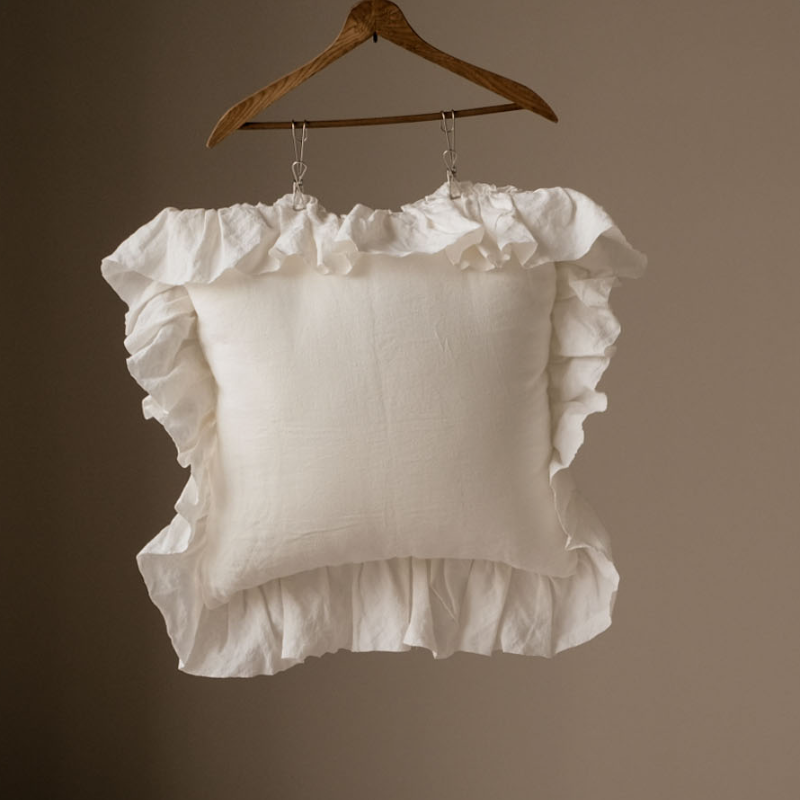 Linen Frill Wing Cushion Cover (Cream)