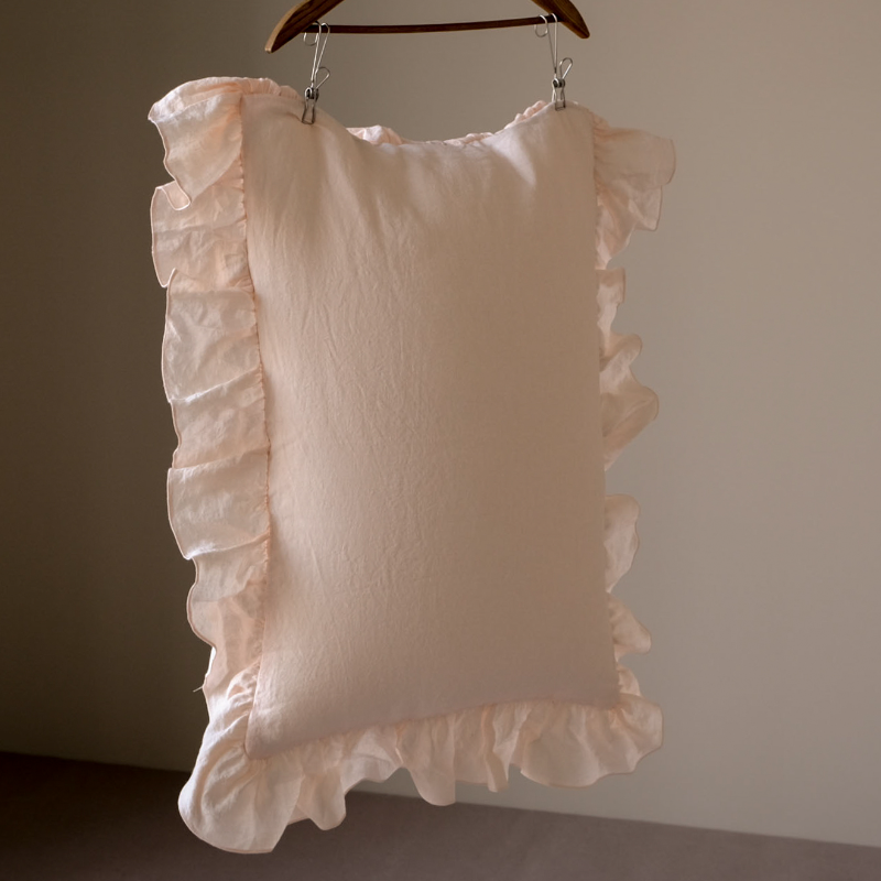 Lithuanian Frill Linen Pillow Cover (Peach)